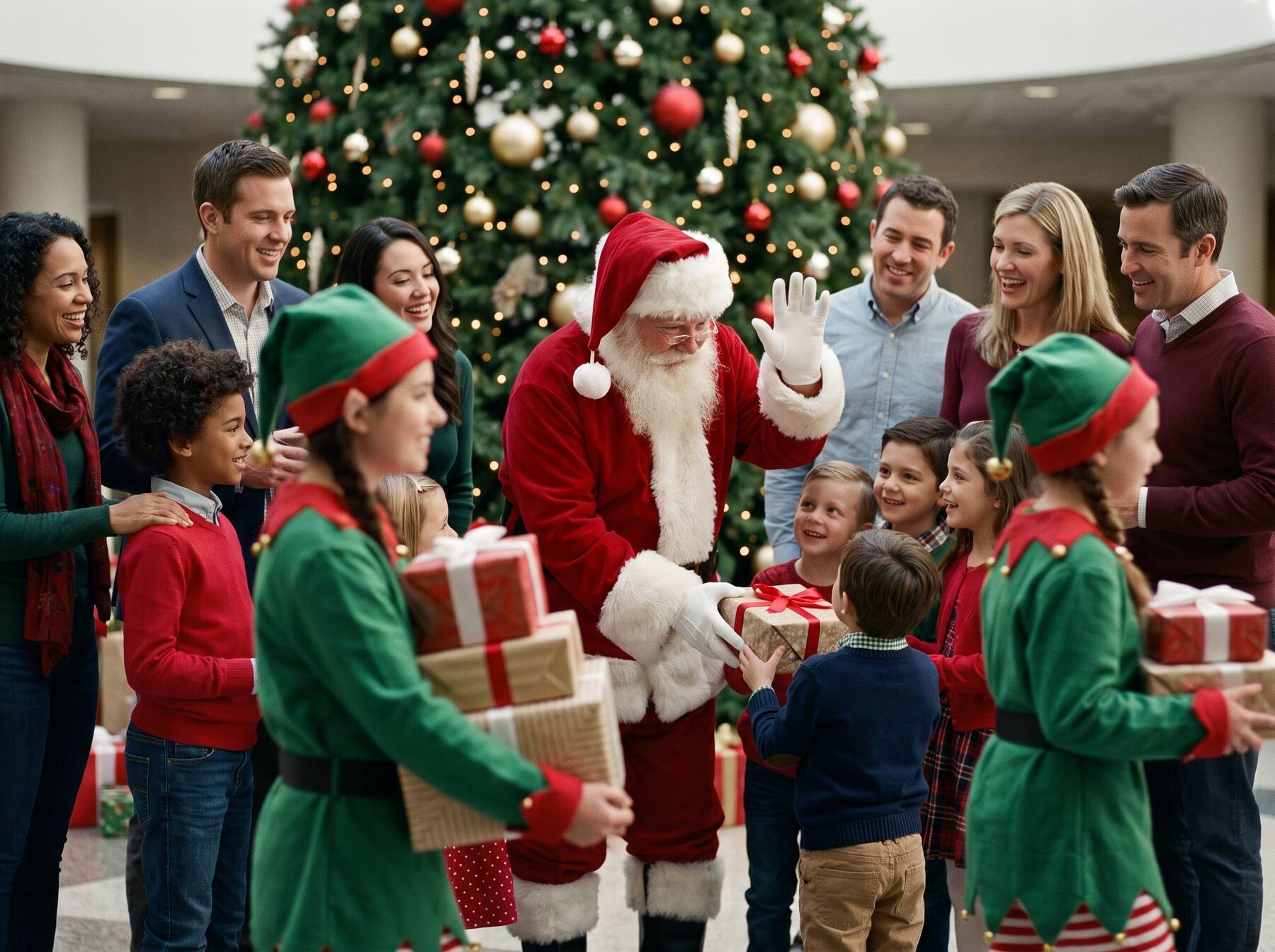 Santa Claus con niños en una posada